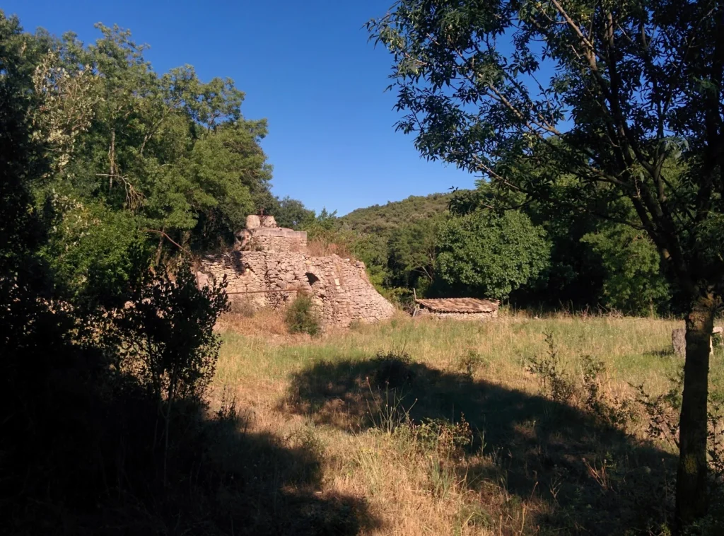 Ruines anciennes sur le domaine du Château Bas d'Aumelas dans un cadre naturel préservé en Hérault