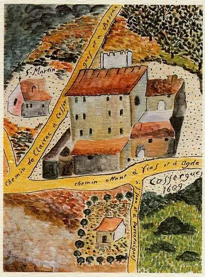 Carte ancienne aquarellée de 1609 du domaine de Coussergues, Hérault – patrimoine historique