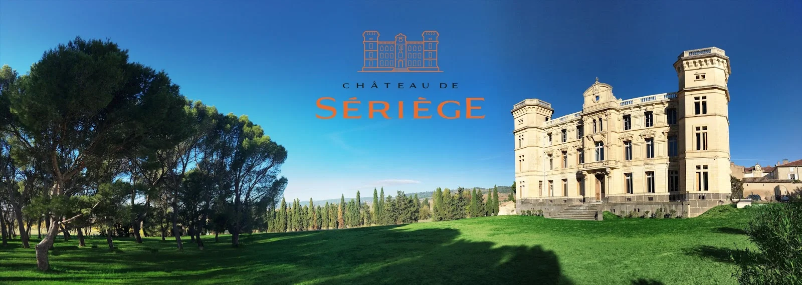 Château de Sériège vue panoramique domaine mariage Hérault avec parc arboré et façade néoclassique
