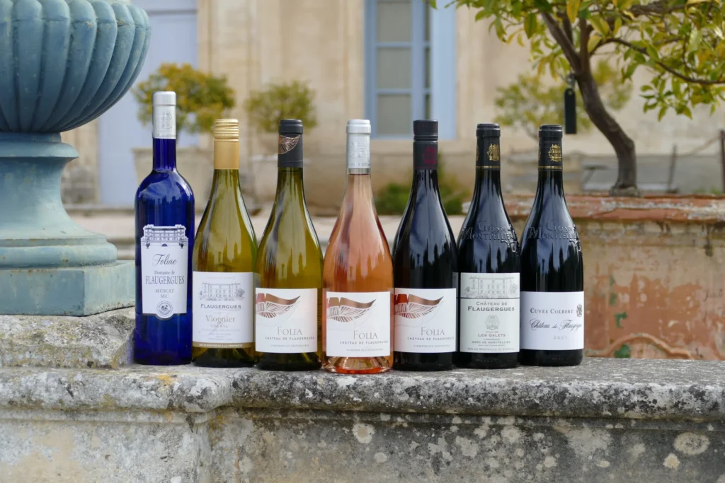 Bouteilles de vin du domaine Château de Flaugergues Hérault - blanc rosé rouge pour mariages