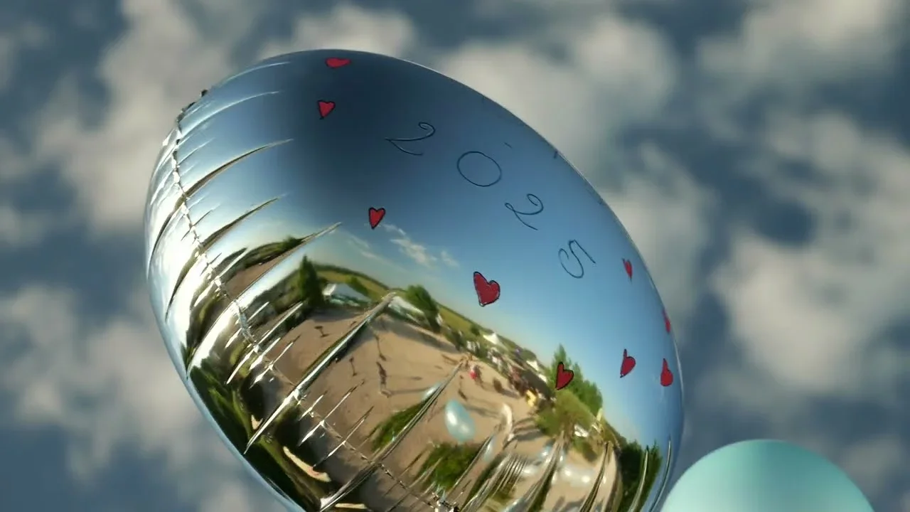 Ballon miroir argenté décoré de cœurs rouges pour un mariage au Domaine de Christin en Hérault