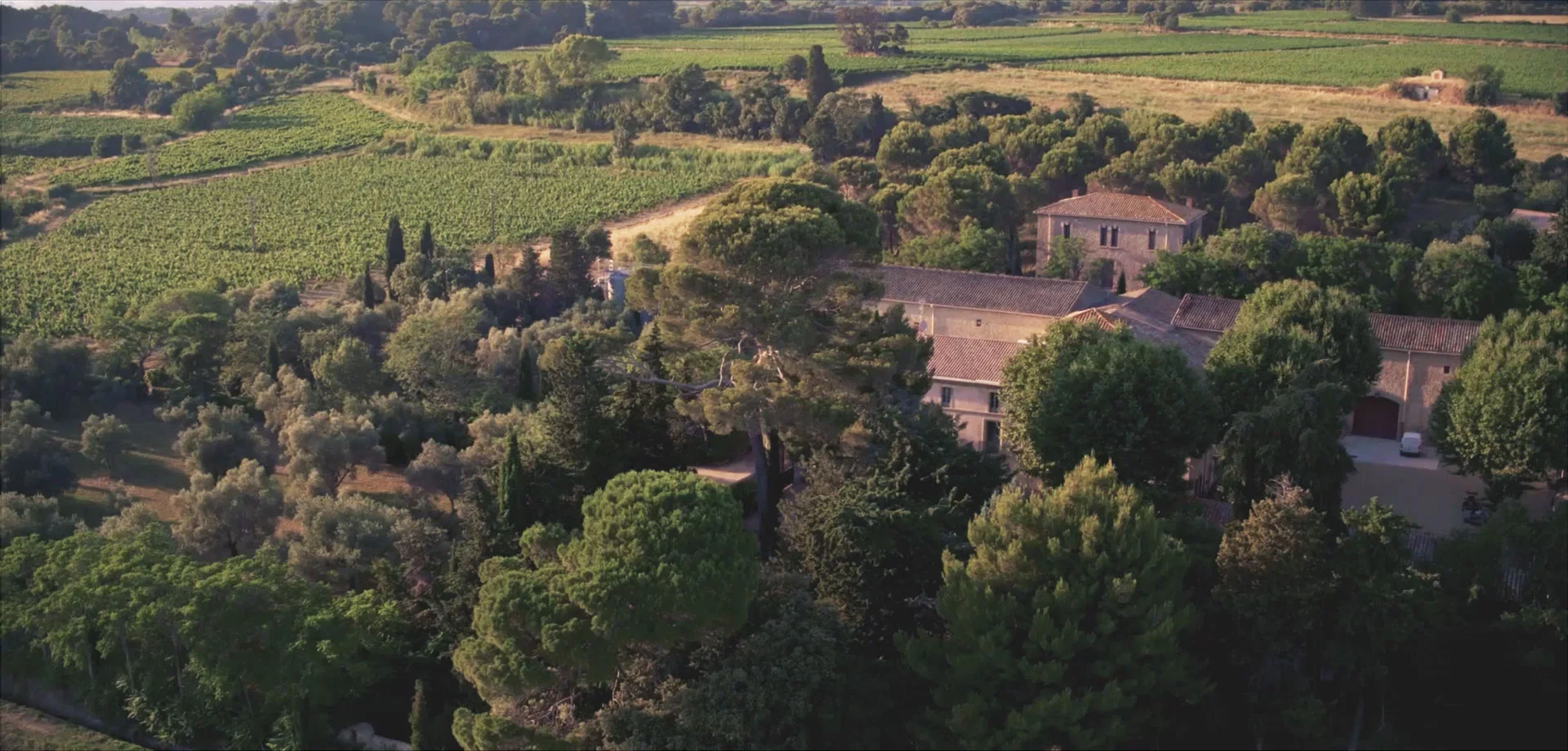 Domaine de la Clapière vu du ciel, entouré de vignes et de nature en Hérault