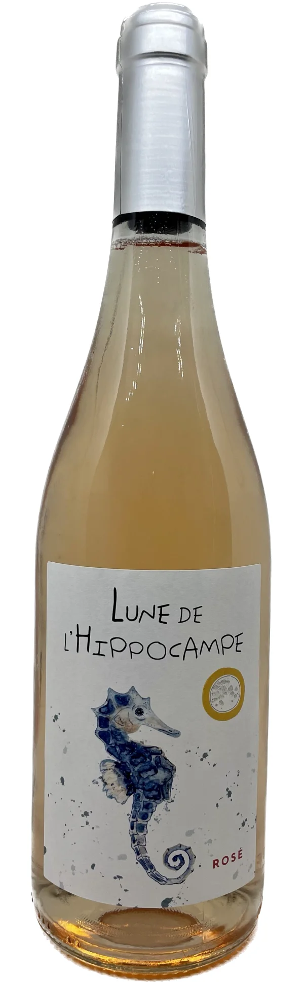 Bouteille Lune de l'Hippocampe Rosé du Domaine Saint Hilaire, étiquette illustrée hippocampe, Hérault
