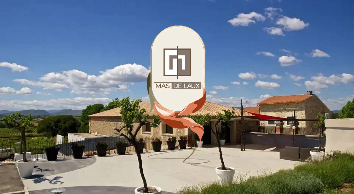 Vue globale du Mas de Laux, domaine de mariage en Hérault avec mas en pierre et vignes