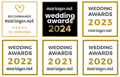 Les Charmes de Bailly primé Wedding Awards mariages.net de 2020 à 2024, meilleure salle de mariage en Hérault Occitanie