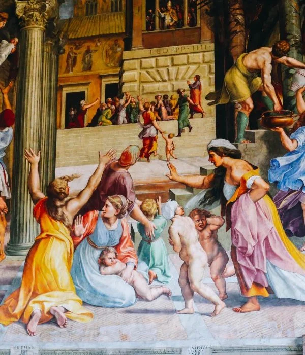 Fresque Renaissance style Raphaël, décoration artistique raffinée du Mas de Baumes, domaine mariage Hérault