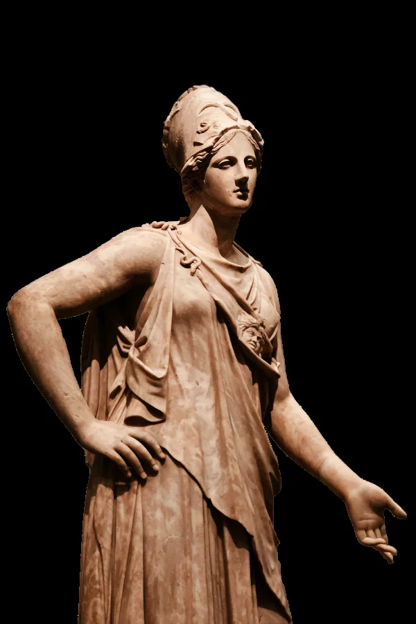 Statue antique d'Athéna, décoration sculpturale élégante du Mas de Baumes, domaine mariage Hérault